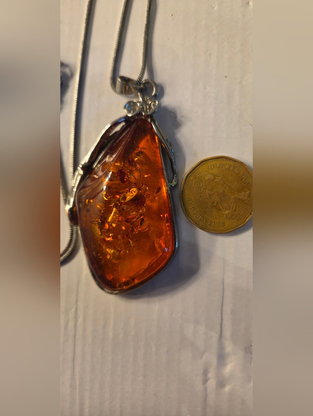 Amber Pendant On Silver Chain - Picture 9 of 12